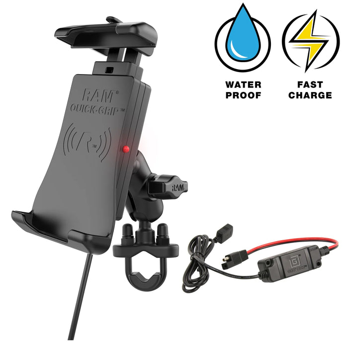 RAM Mounts Quick-Grip 15W Waterproof Wireless Charging Handlebar Mount