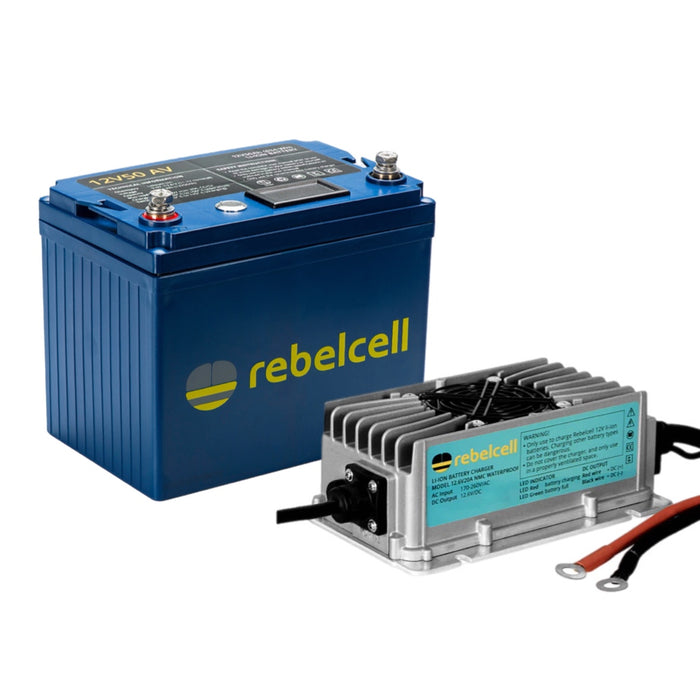 Rebelcell 12v50 AV li-ion Battery med Rebelcell 20A vattentät Laddare