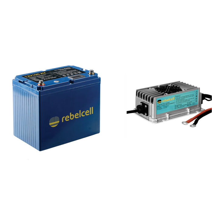 Rebelcell 12V100 AV li-ion Battery med Rebelcell 20A vattentät laddare