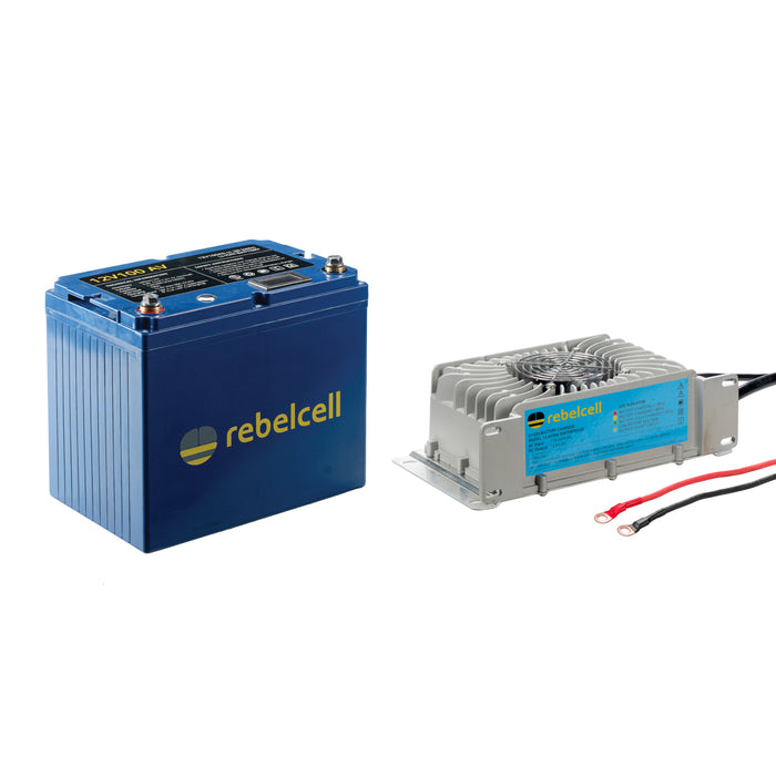 Rebelcell 12V100 AV li-ion Battery med Rebelcell 35A vattentät laddare